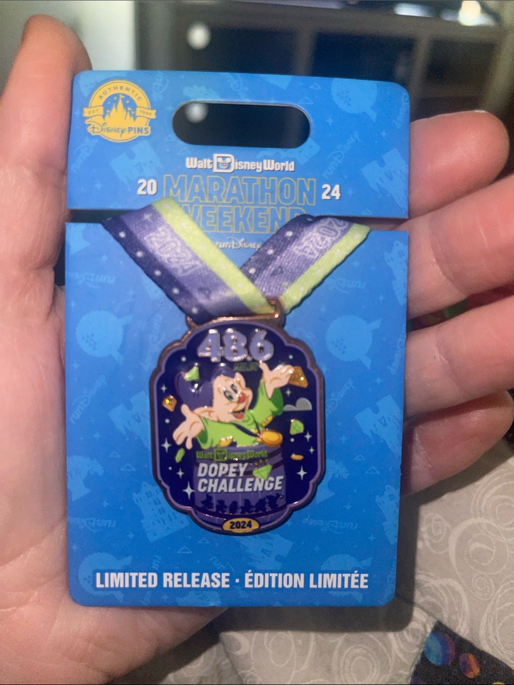 Disney Dopey Lanyard with Purple and Lime Green Ribbon